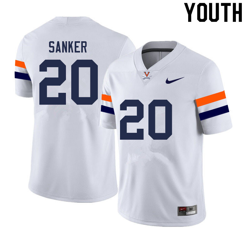 Youth #20 Jonas Sanker Virginia Cavaliers College Football Jerseys Sale-White - Click Image to Close
